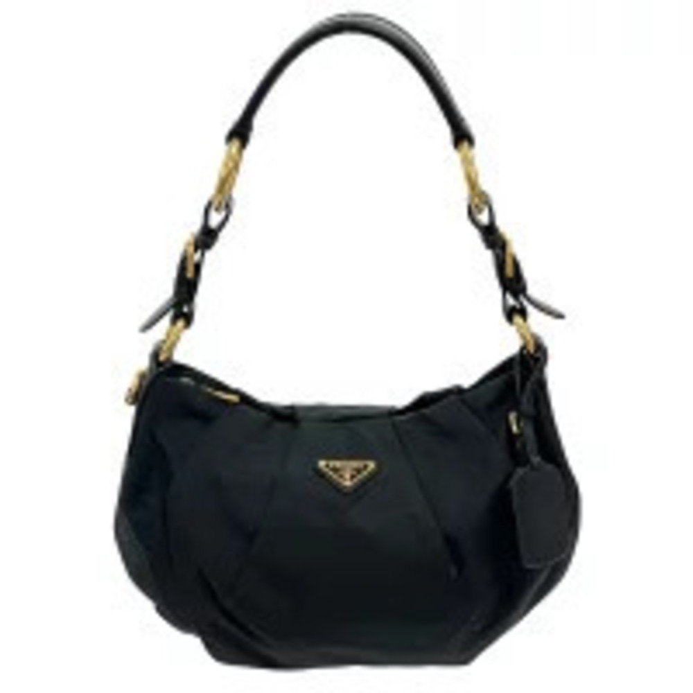 Prada Tessuto Hobo Leather Shoulder Bag Black